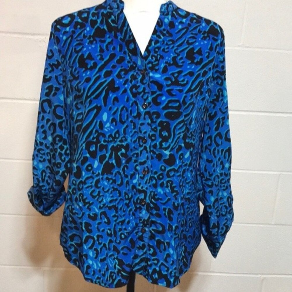 Style & Co Blue Design Blouse Med Pt.